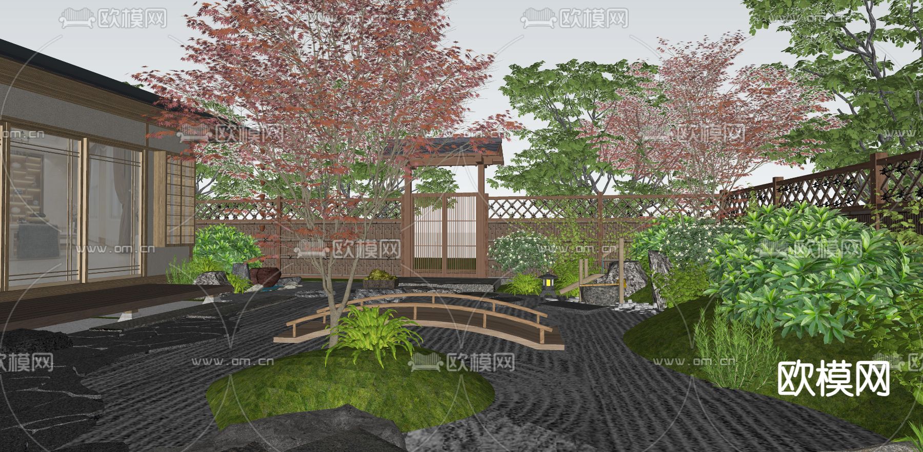 日式枯山水庭院景观su模型下载（渲染图4）