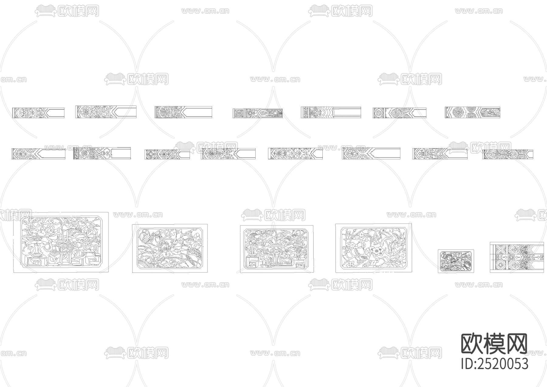 中式纹样CAD施工图下载（渲染图2）