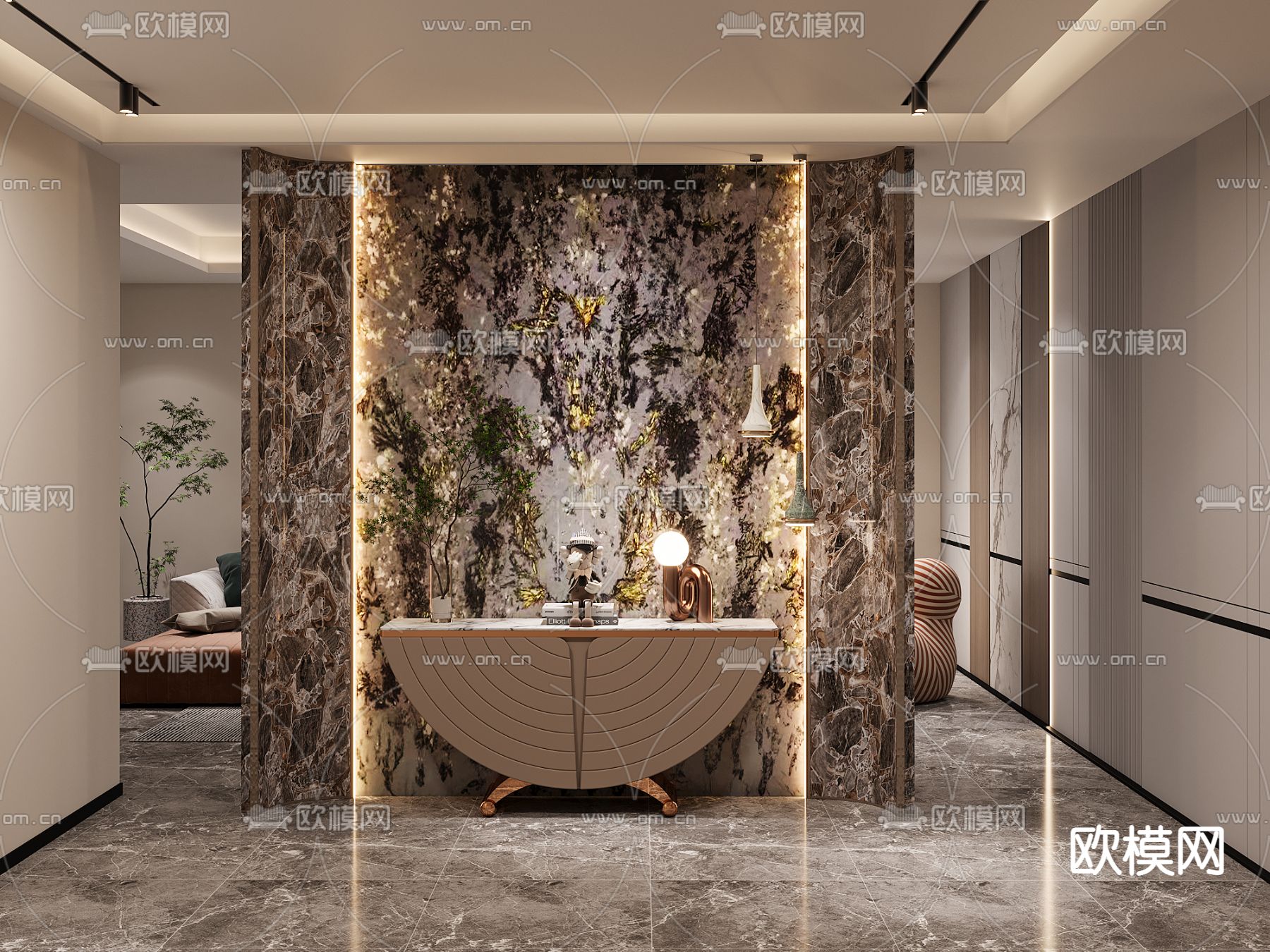 轻奢风端景台 玄关柜3d模型下载