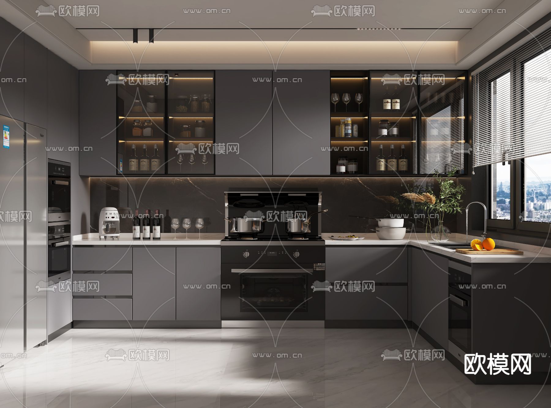 暗黑风厨房 橱柜3d模型下载