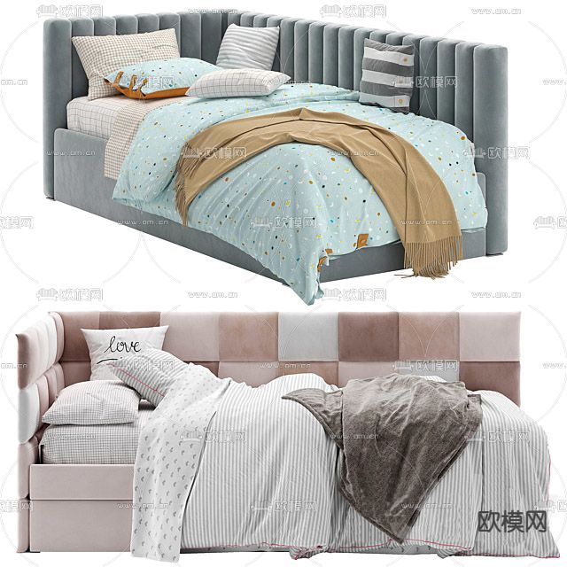 现代简约布艺儿童床免费3d模型下载