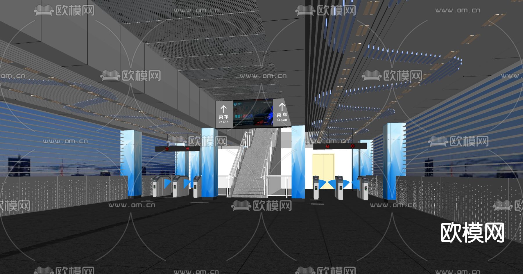 现代地铁站su模型下载（渲染图2）