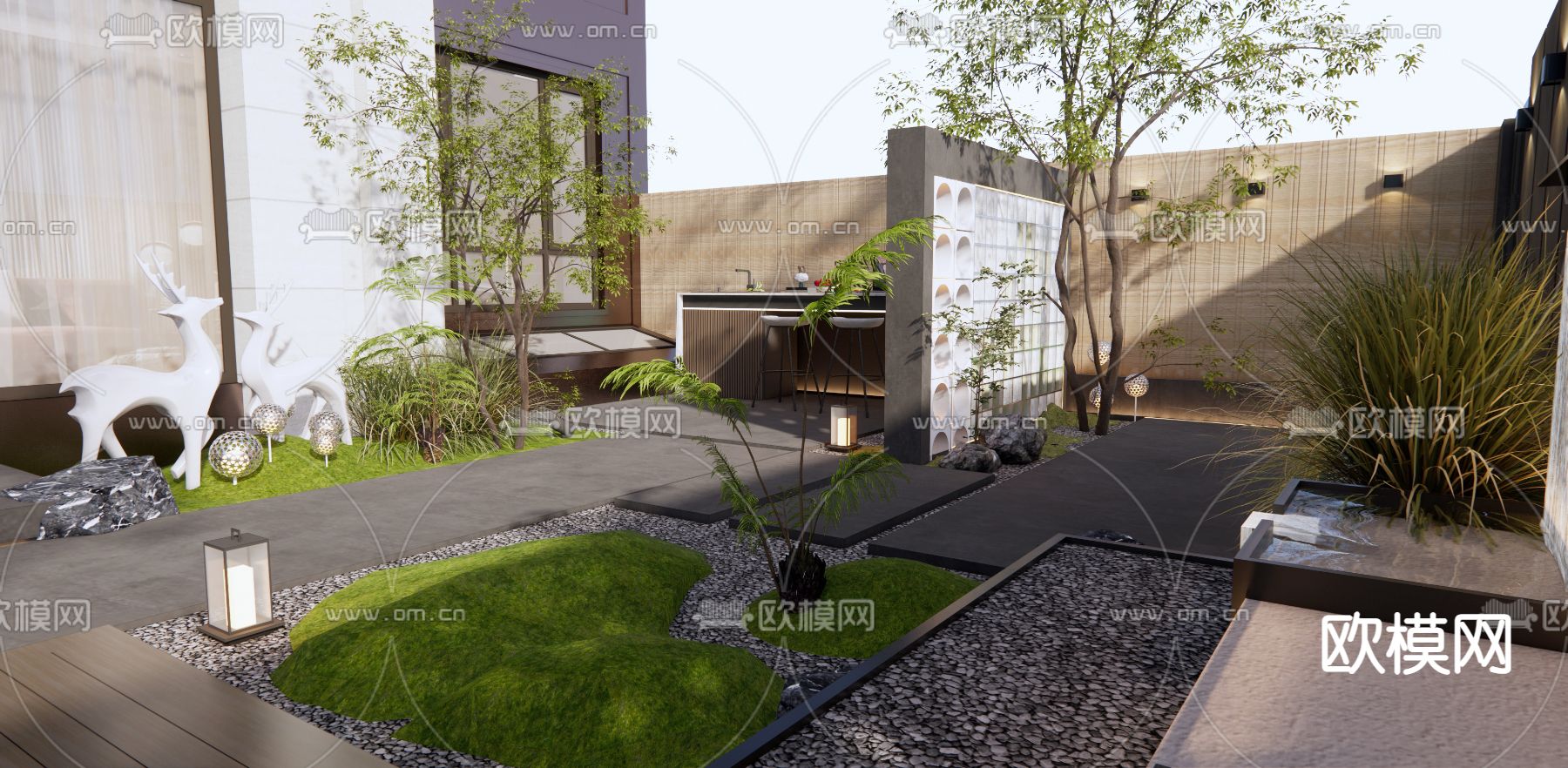 现代庭院景观su模型下载（渲染图4）