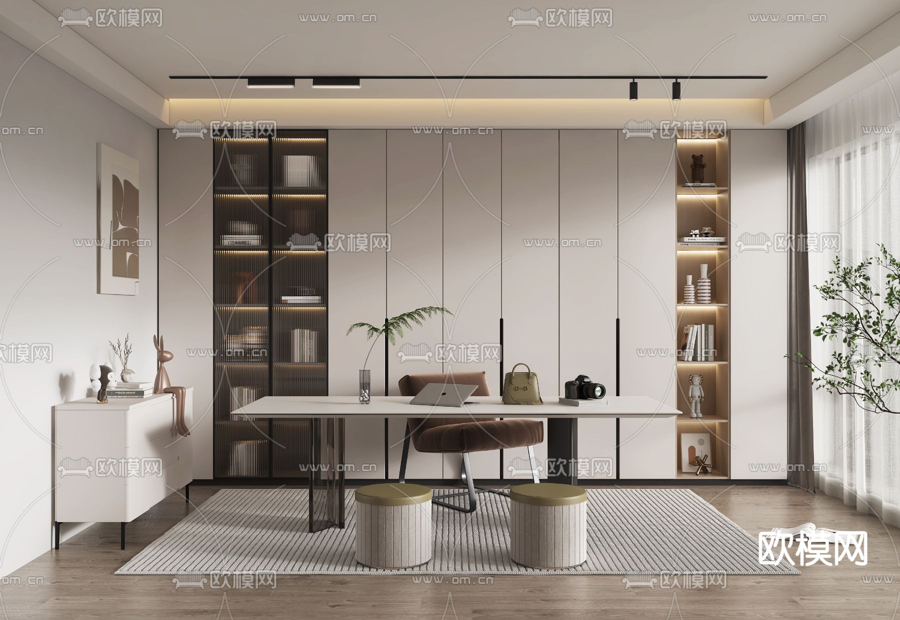 现代书房3d模型下载