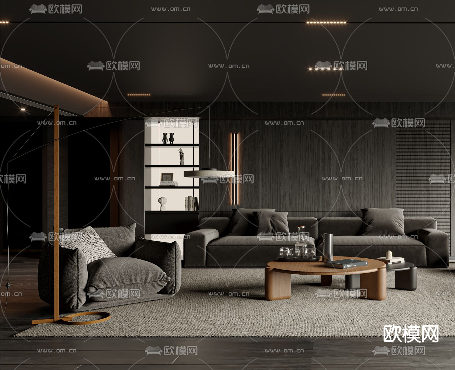 暗黑风客厅3d模型下载（渲染图4）