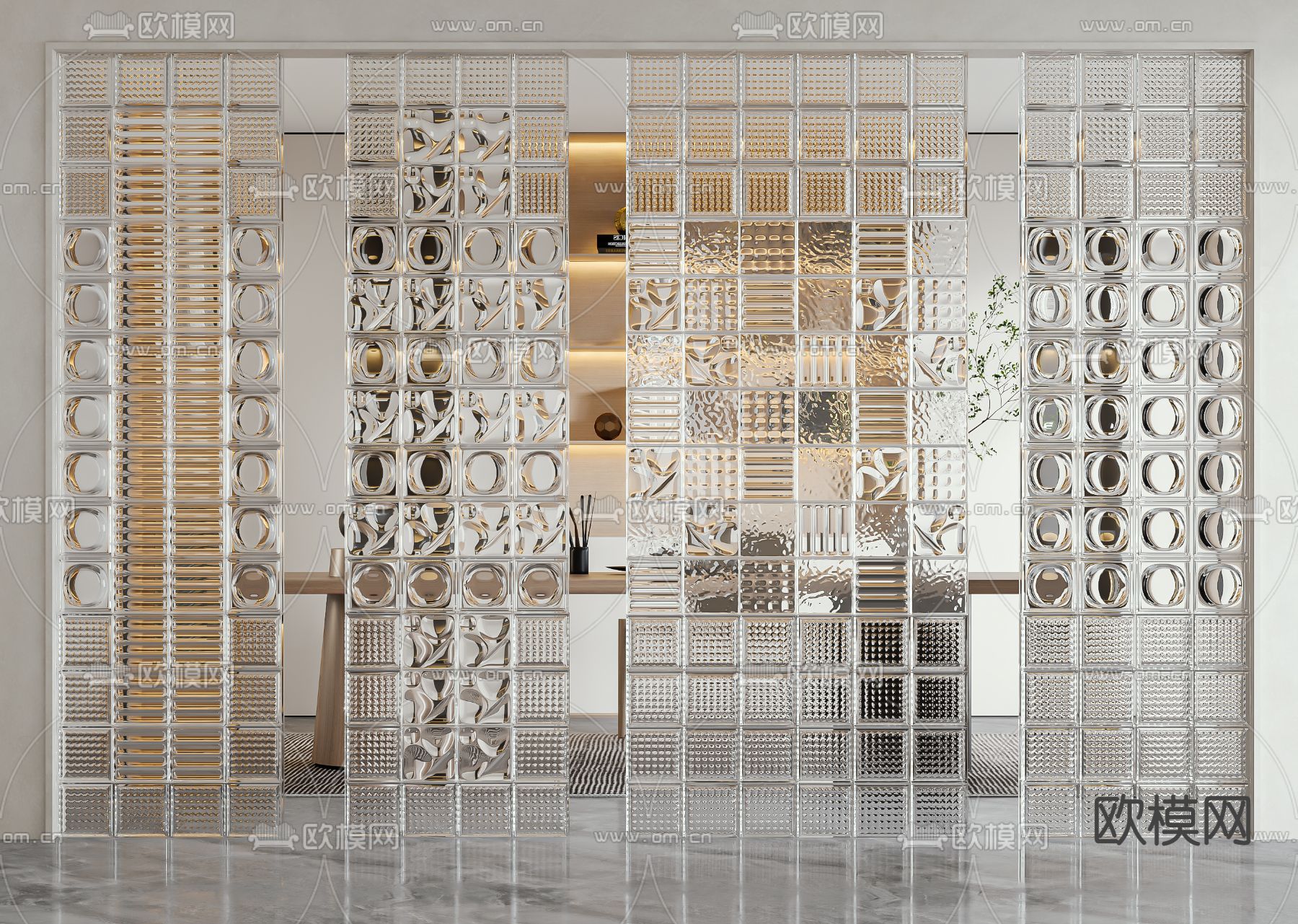 现代玻璃隔断屏风su模型下载（渲染图1）