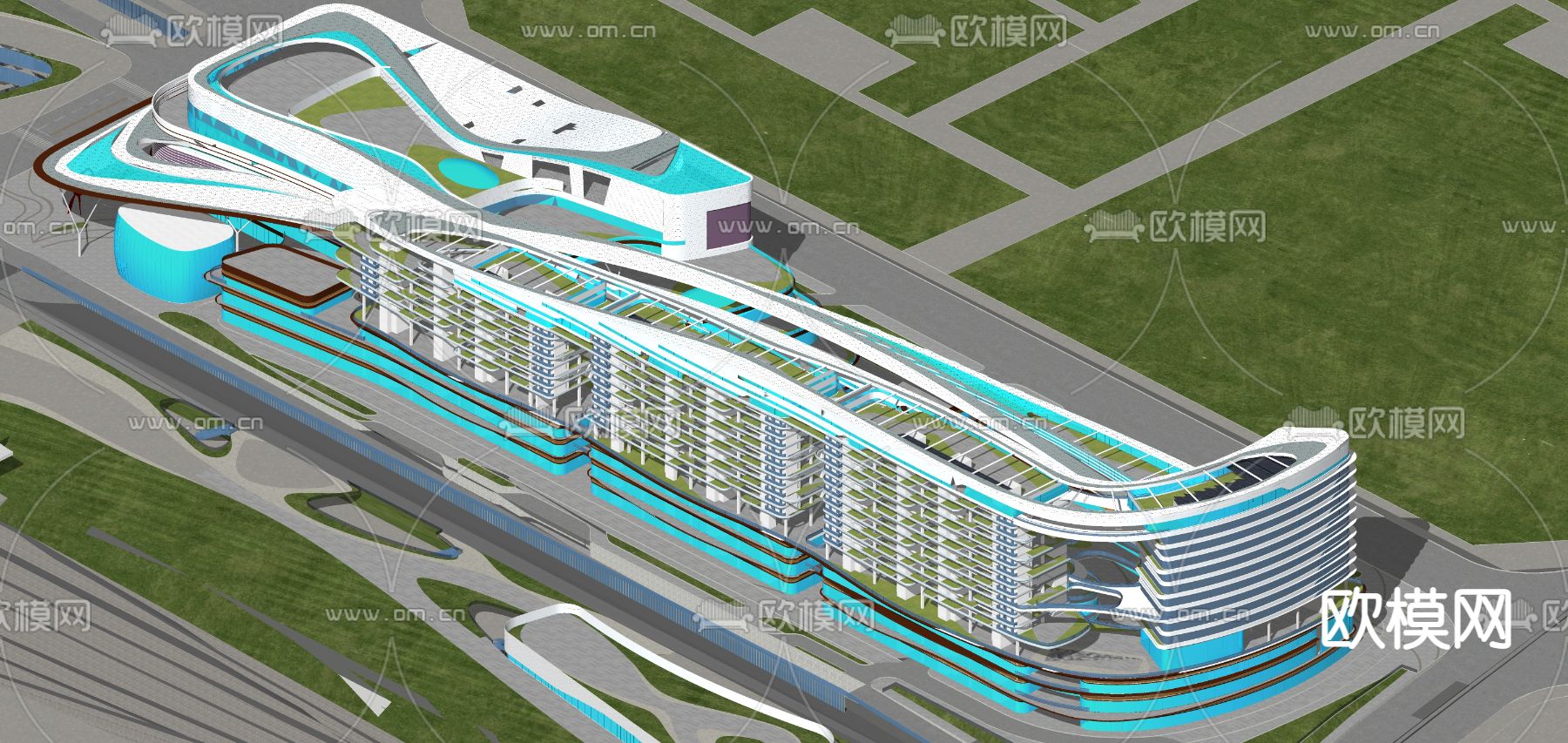 现代办公楼鸟瞰su模型下载（渲染图4）