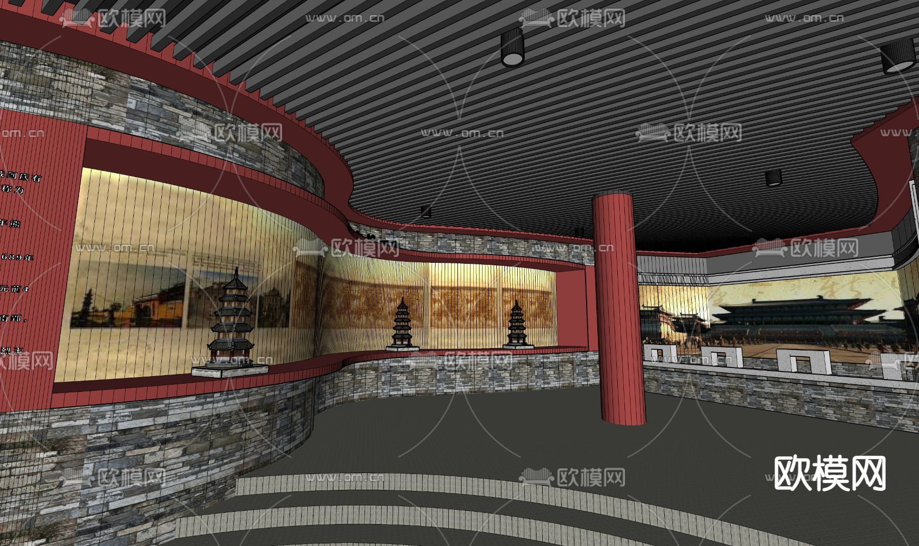 中式历史博物馆su模型下载（渲染图4）