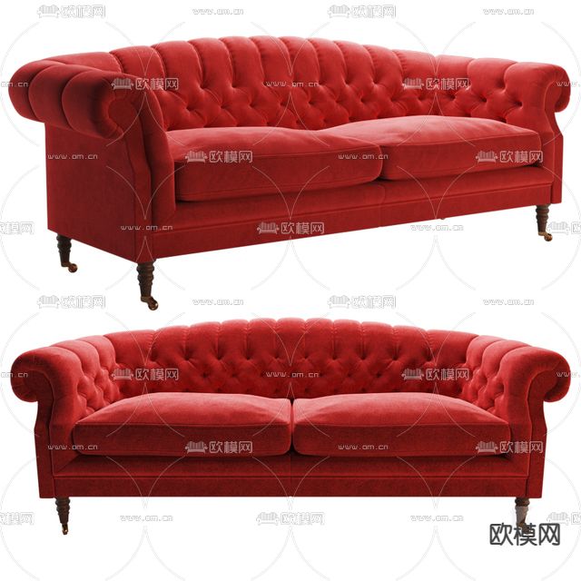 简欧布艺双人沙发免费3d模型下载