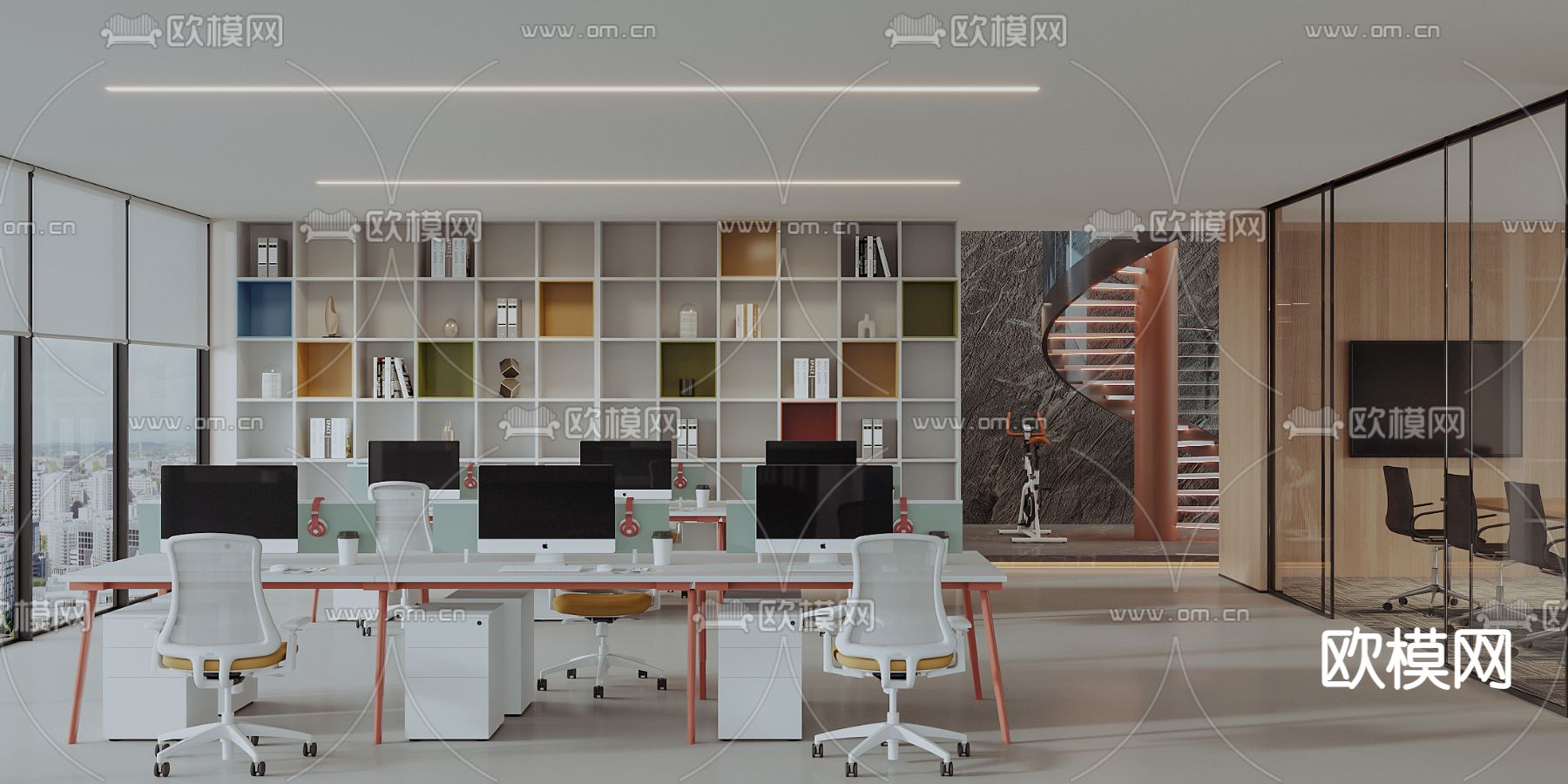 敞开式办公区 办公室3d模型下载_ID13027436_3dmax免费模型-欧模网