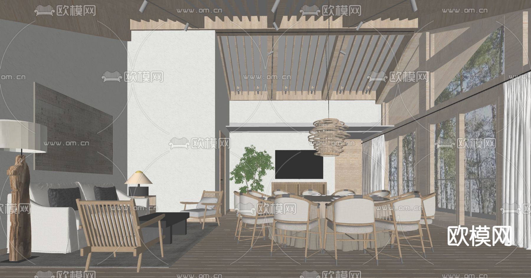 侘寂餐厅包房su模型