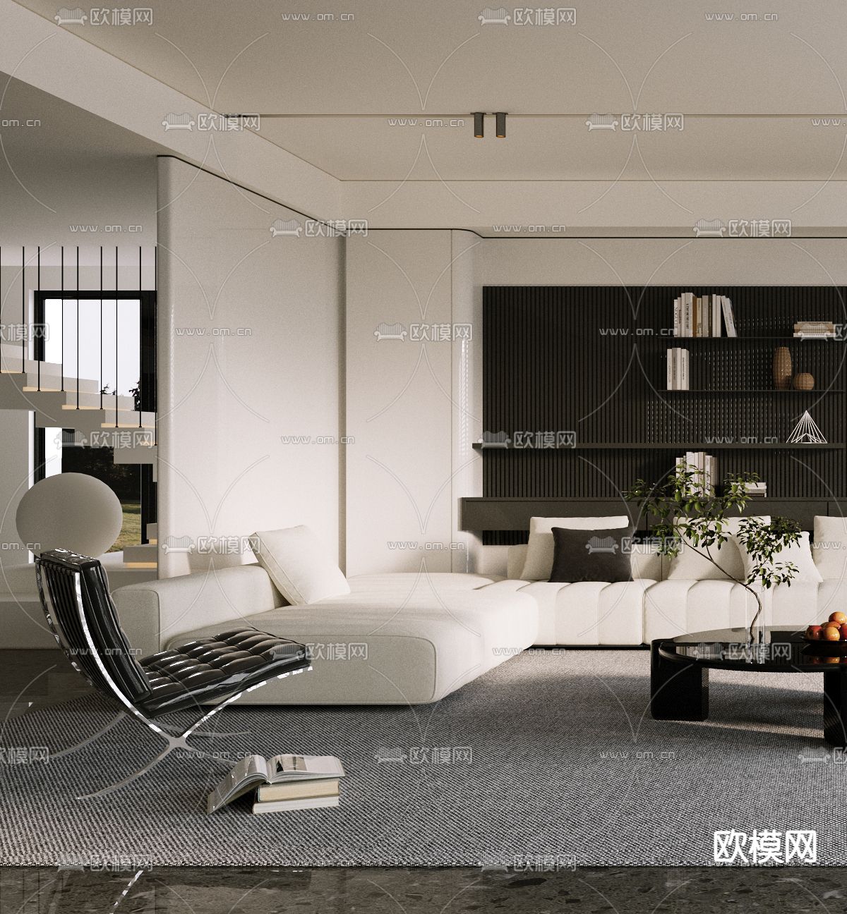 高级灰客厅3d模型下载（渲染图3）