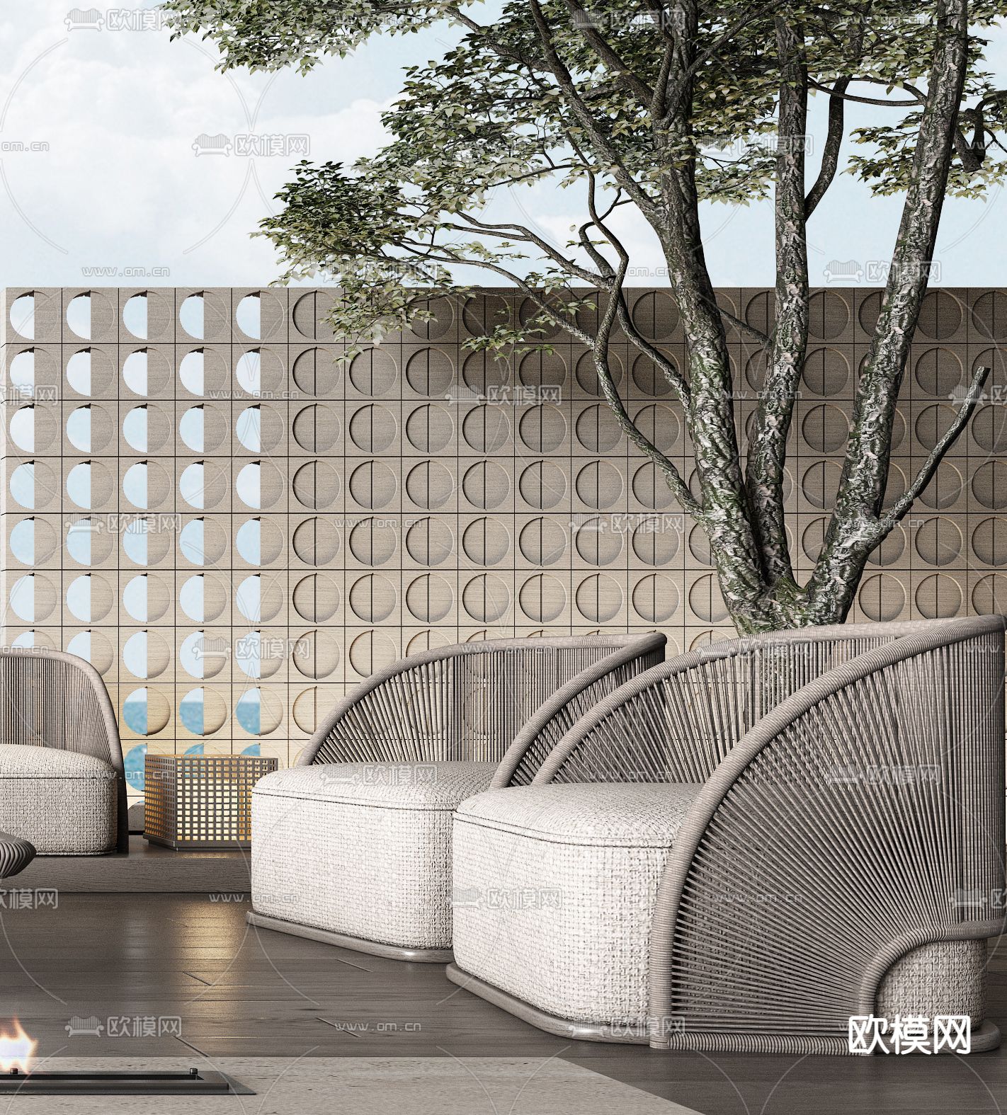 Minotti 米洛提 户外沙发 编织沙发组合su模型下载（渲染图4）