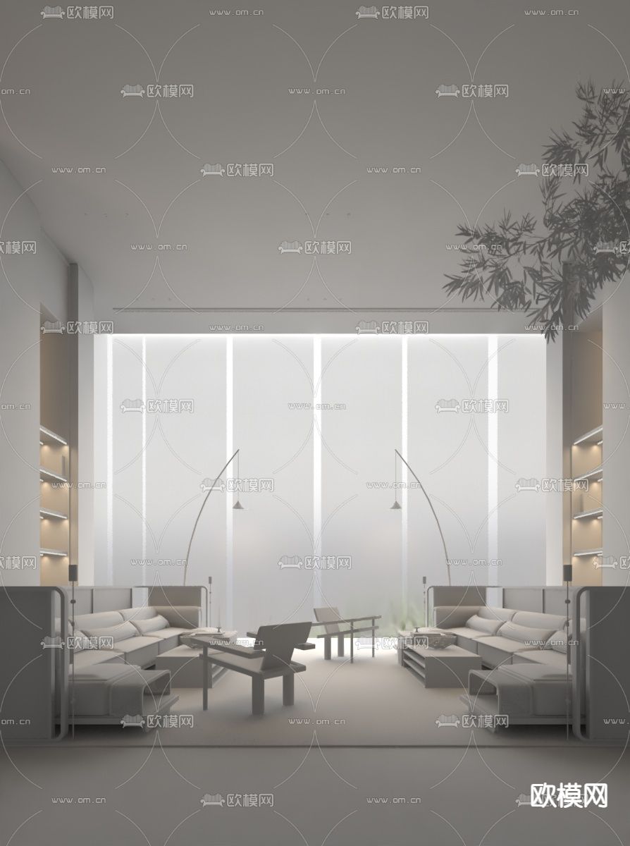 共生形态设计 售楼处洽谈区3d模型下载（渲染图2）