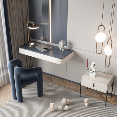  现代儿童书桌椅组合su模型 