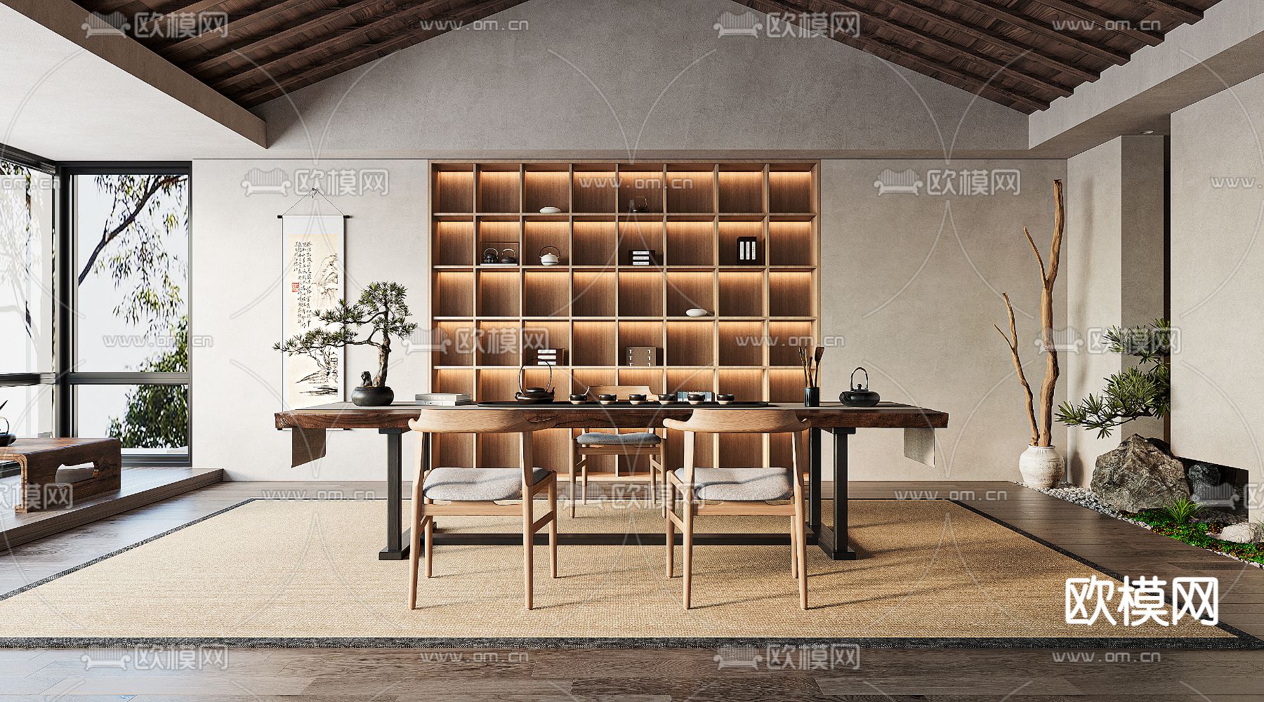 新中式茶室su模型下载_ID13013720_sketchup模型下载-欧模网