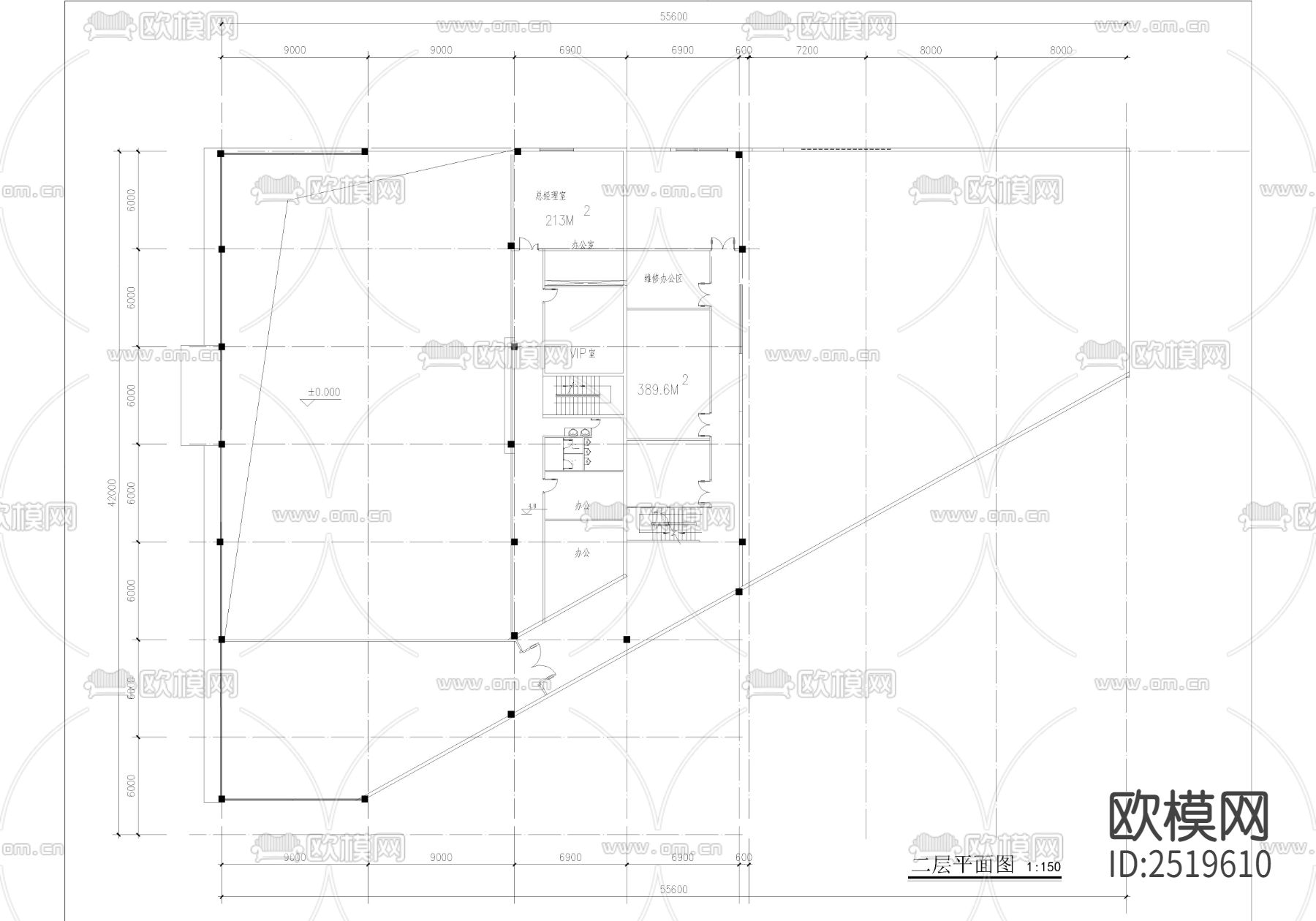 维修车间CAD施工图下载（渲染图2）