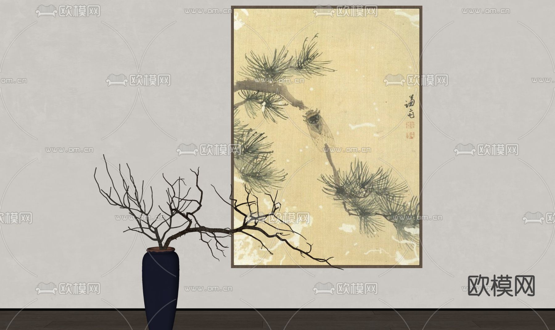 新中式装饰画su模型