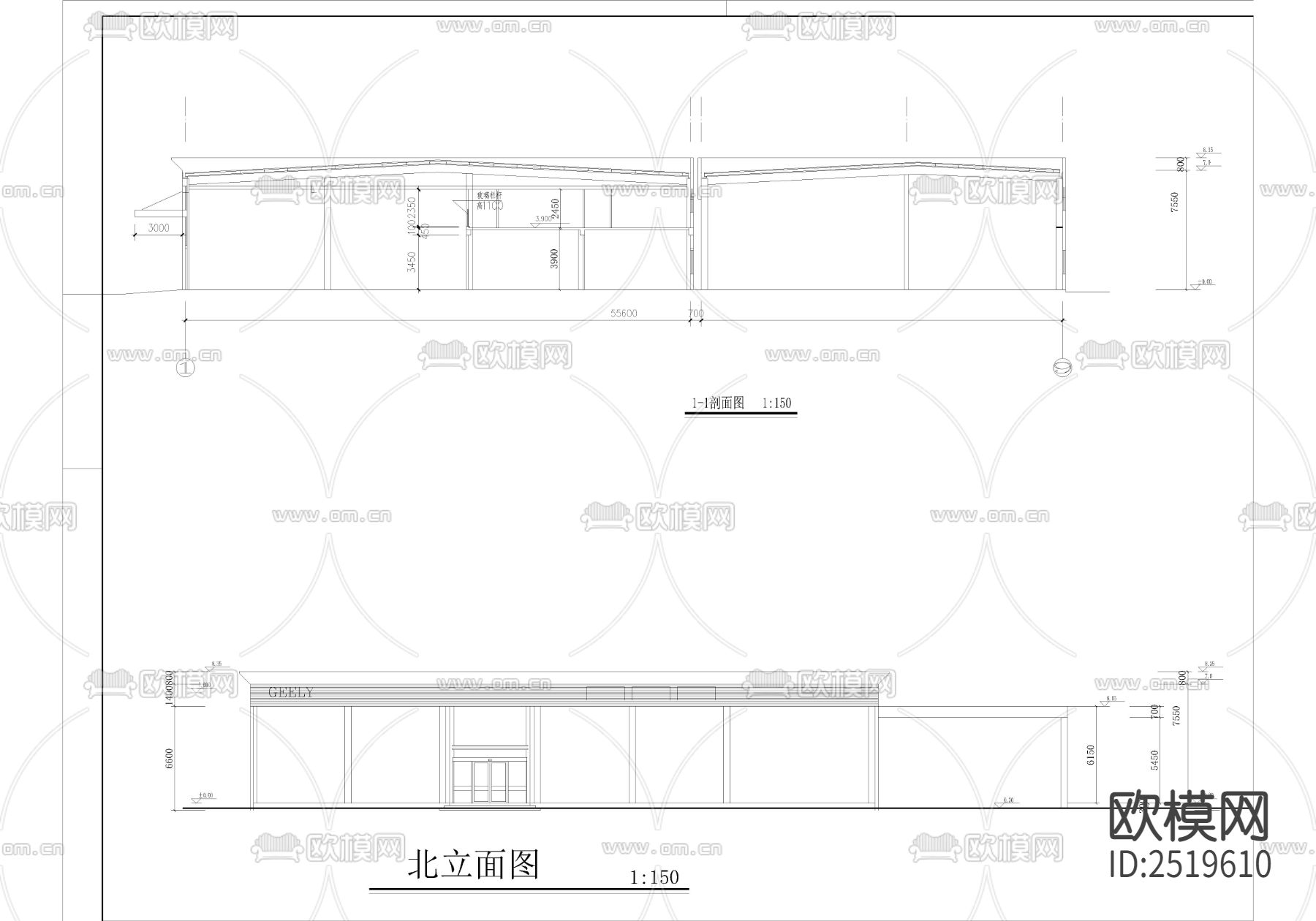 维修车间CAD施工图下载（渲染图4）