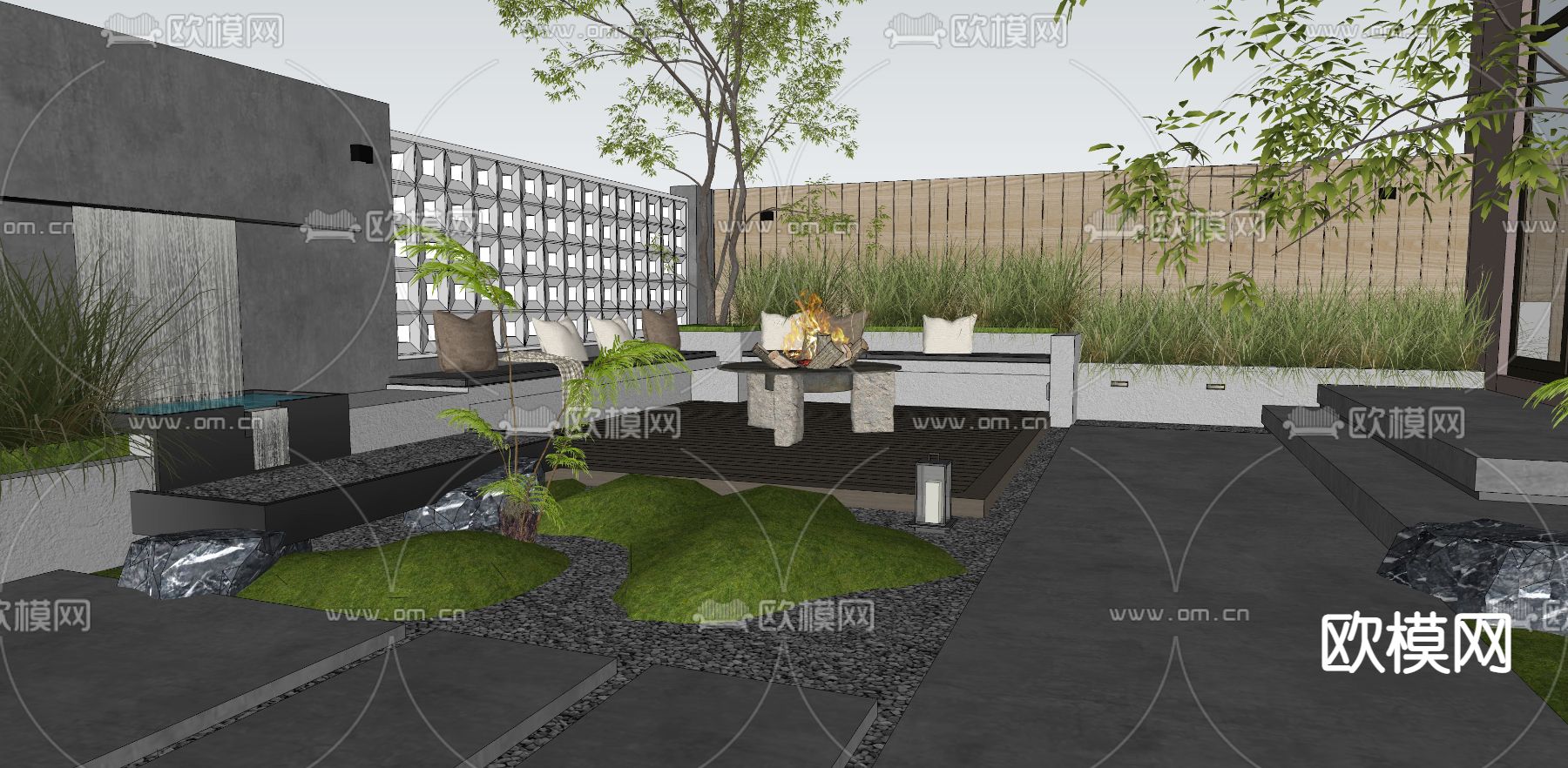 现代庭院景观su模型下载（渲染图3）