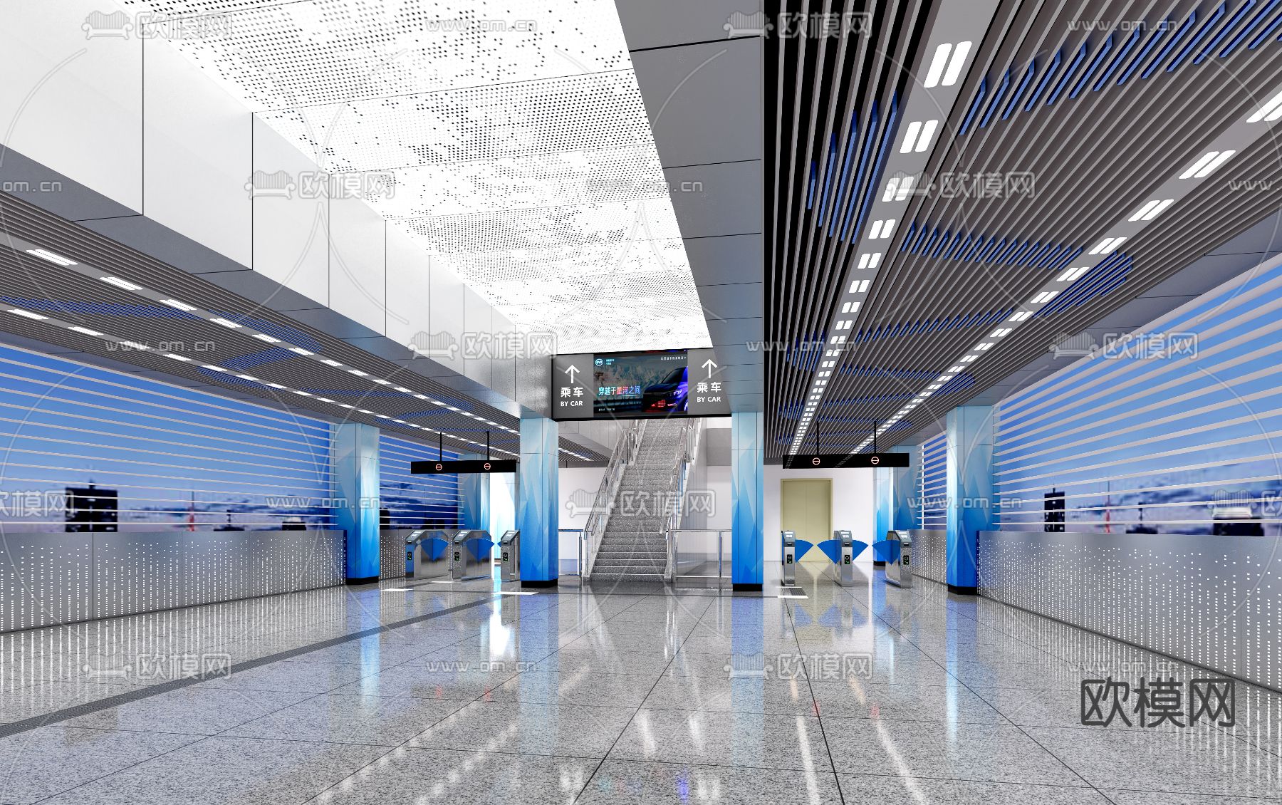 现代地铁站su模型下载（渲染图1）
