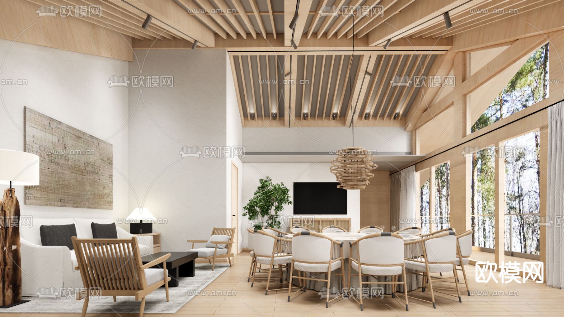 侘寂餐厅包房su模型