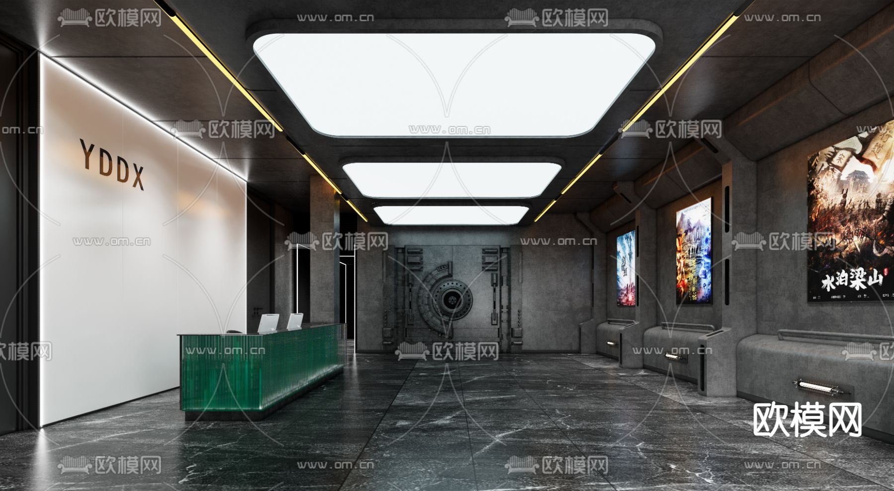 工业风本杀 密室逃脱前台su模型下载（渲染图1）