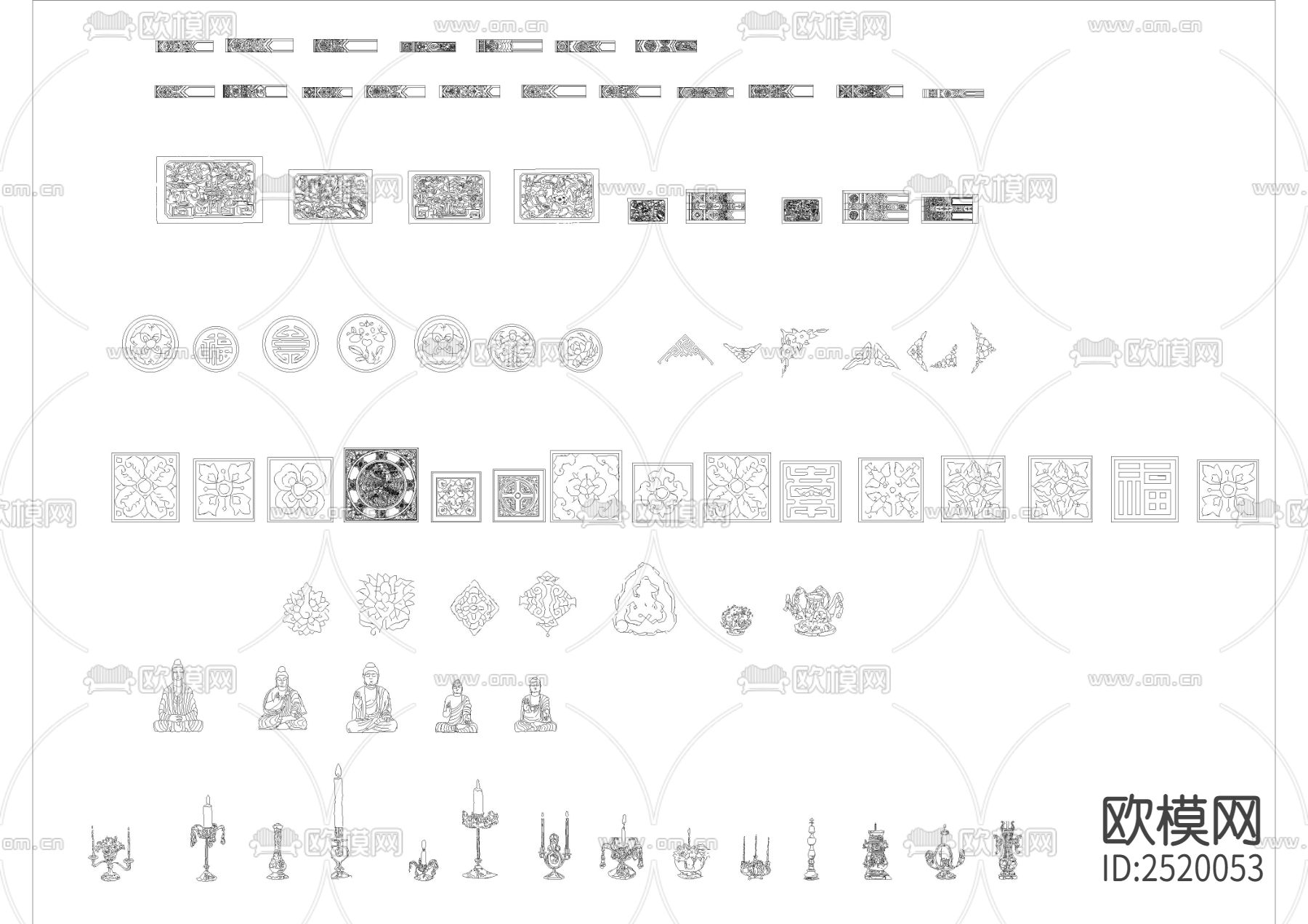 中式纹样CAD施工图下载（渲染图1）