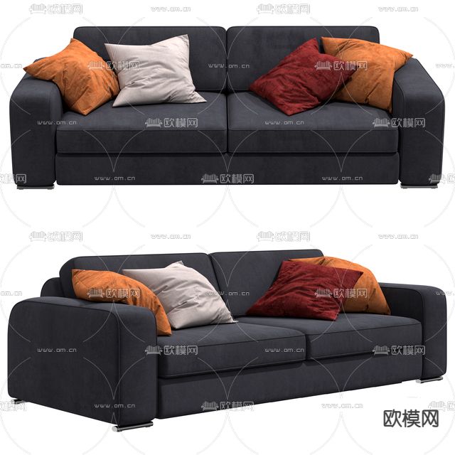 现代简约布艺双人沙发免费3d模型下载