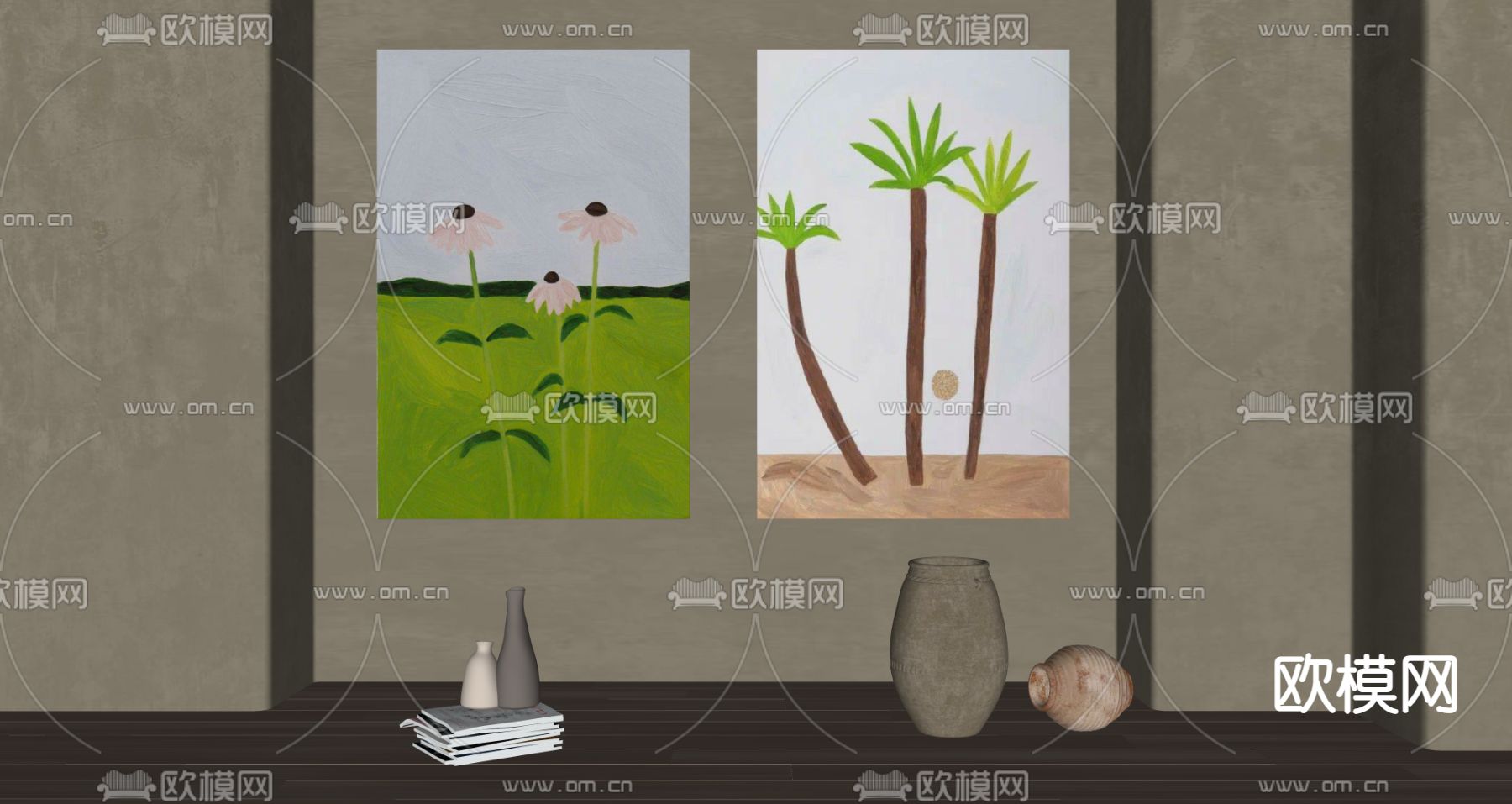 侘寂风装饰画su模型下载（渲染图2）