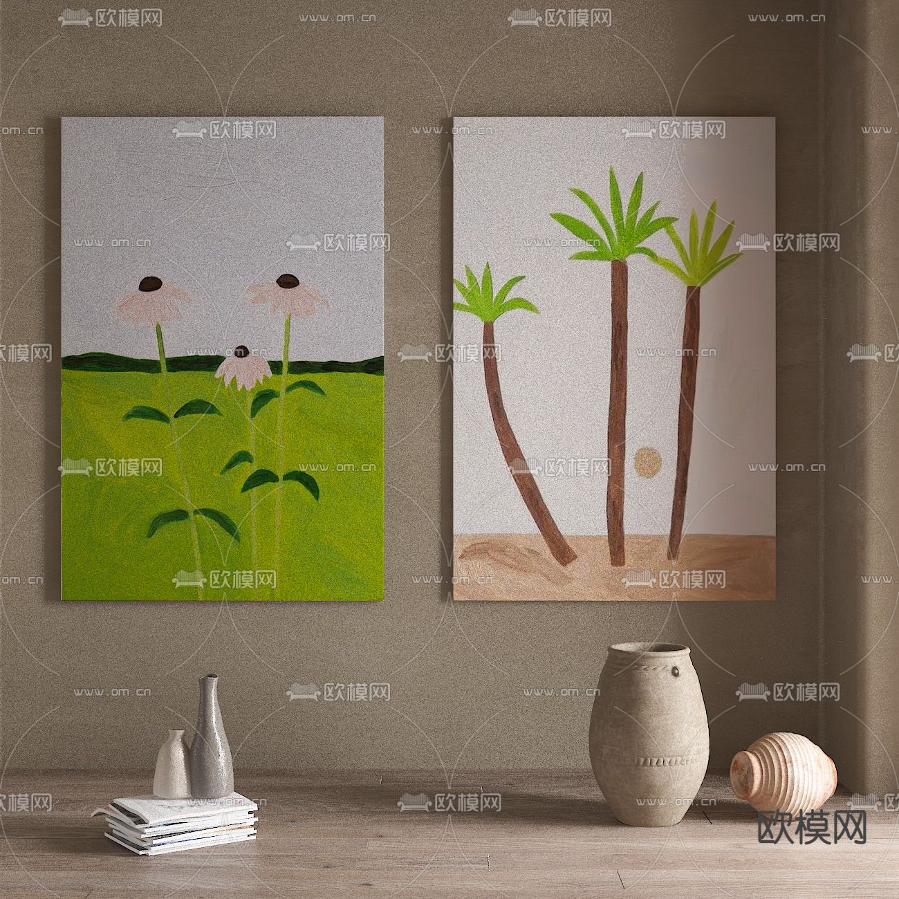 侘寂风装饰画su模型下载（渲染图1）