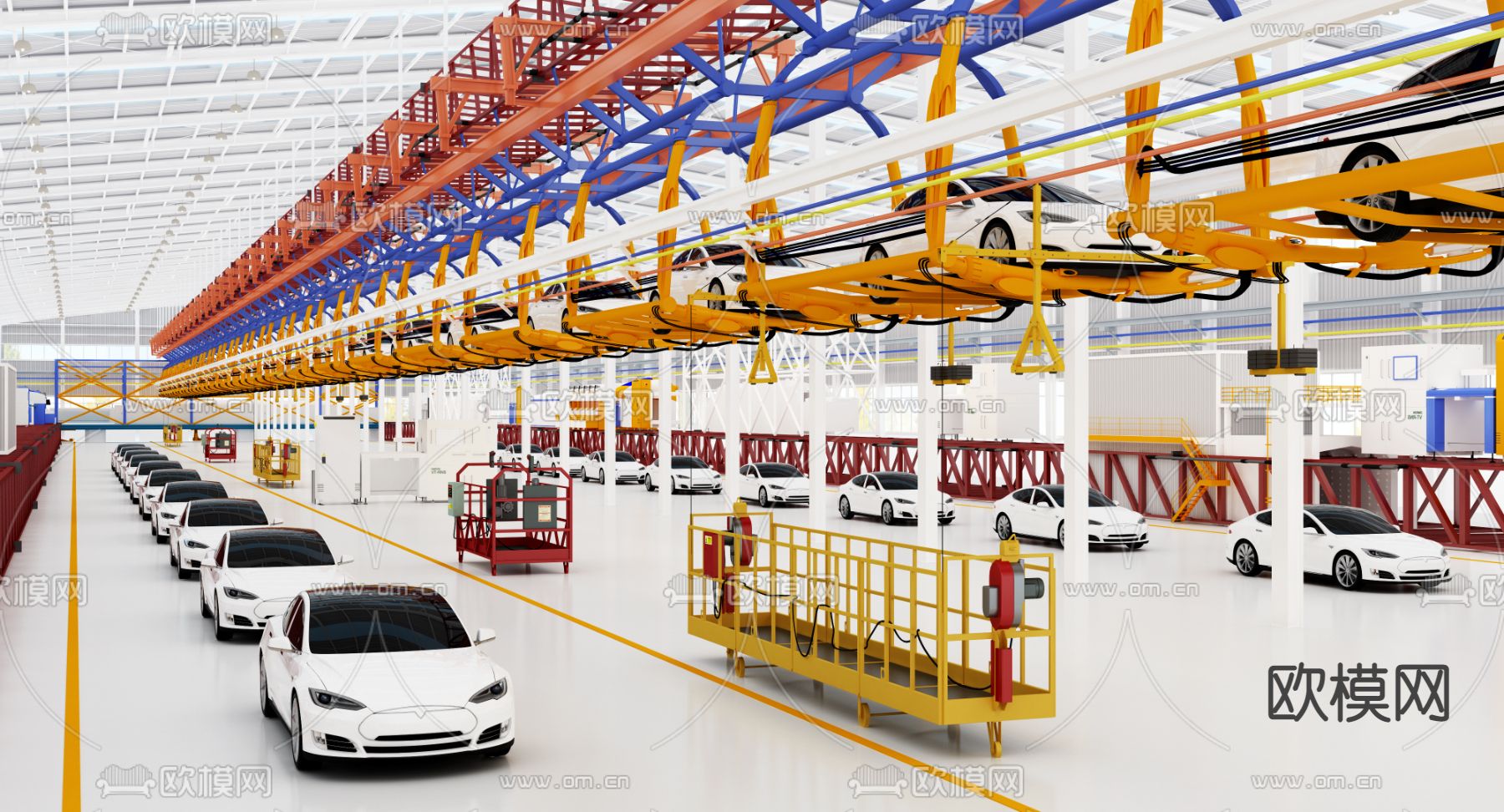 汽车流水线 工厂车间3d模型下载