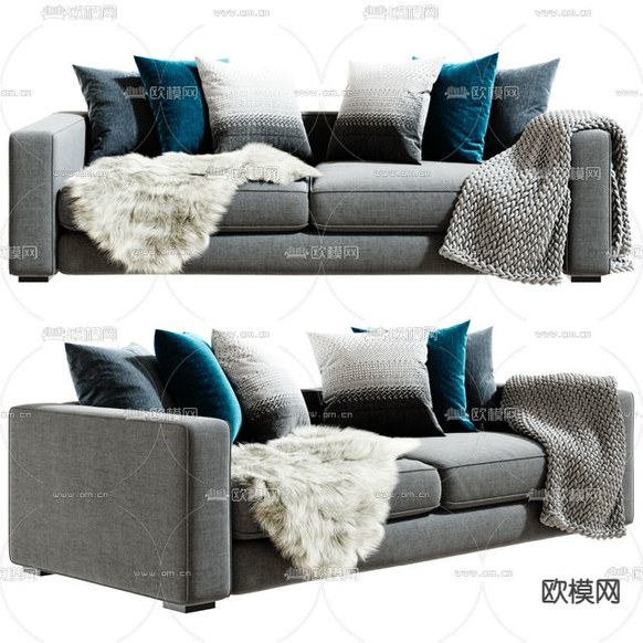 现代简约布艺双人沙发免费3d模型下载_ID13029066_3dmax免费模型-欧模网