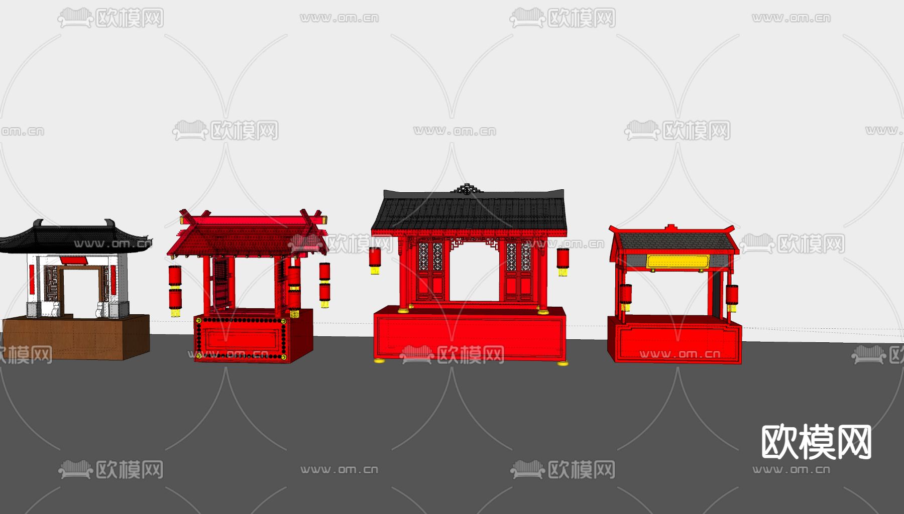 新中式售货车 外摆车 外摆摊位su模型
