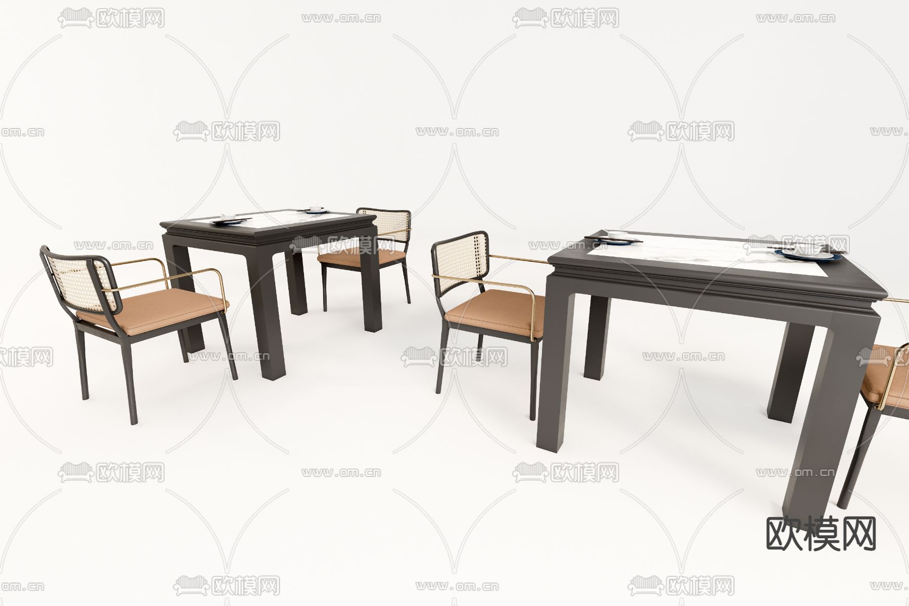 新中式餐桌椅su模型下载（渲染图1）
