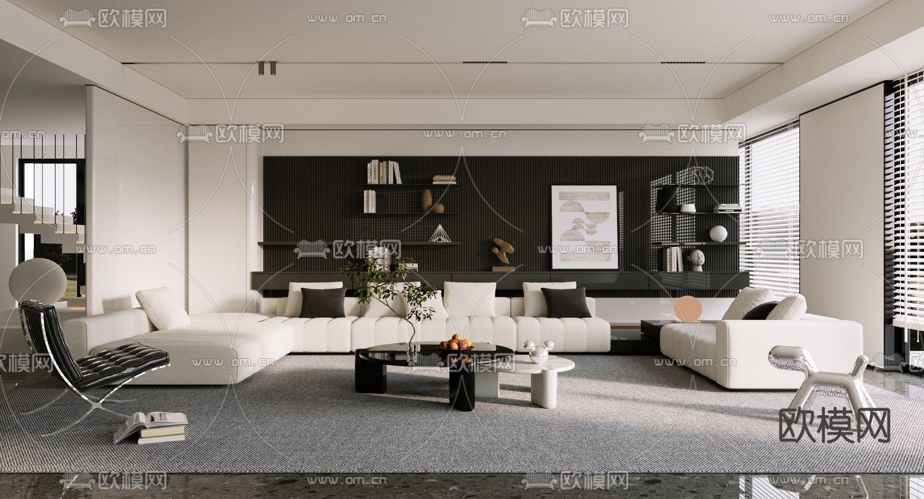 高级灰客厅3d模型下载（渲染图1）