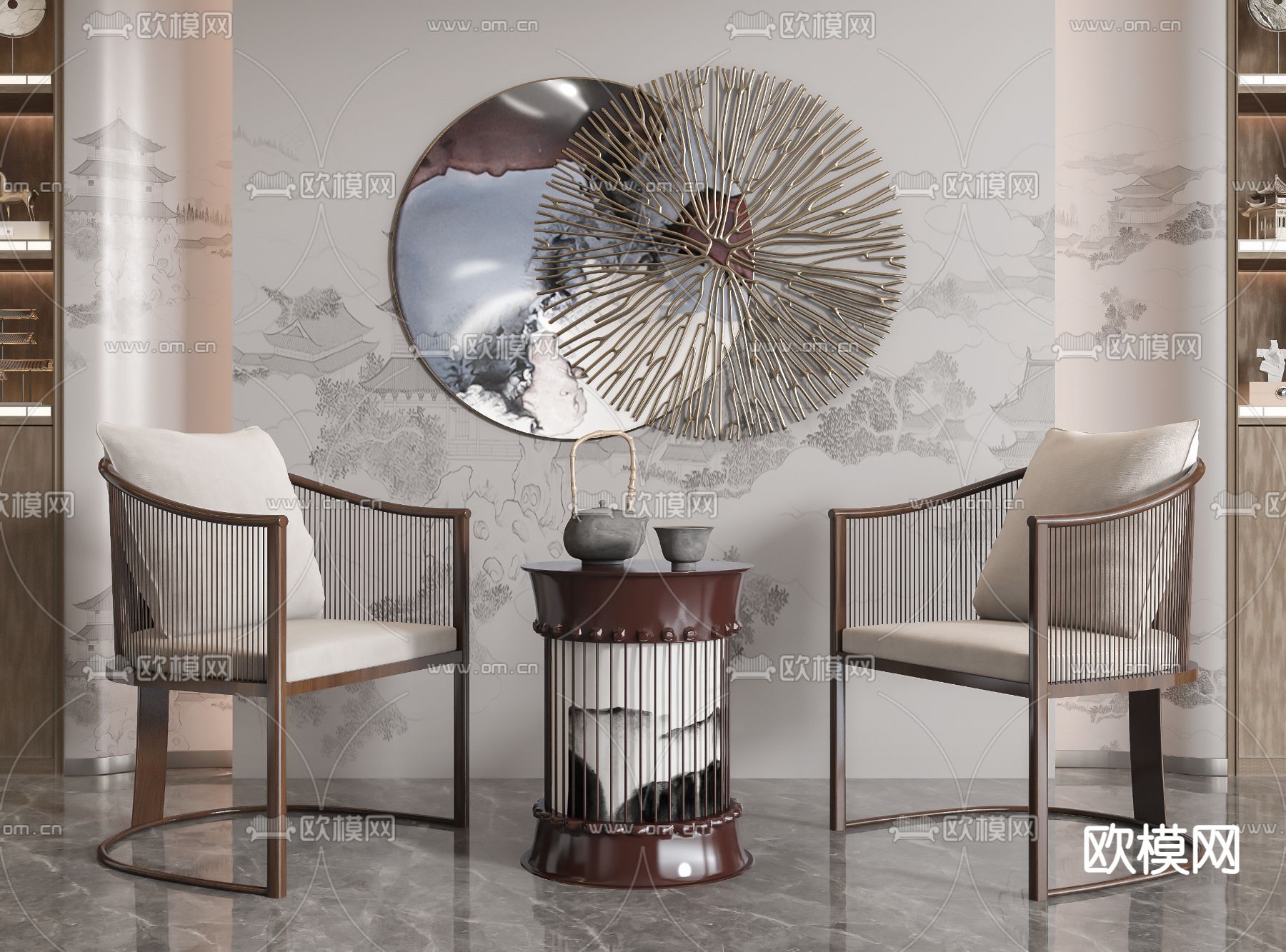 新中式休闲桌椅3d模型下载