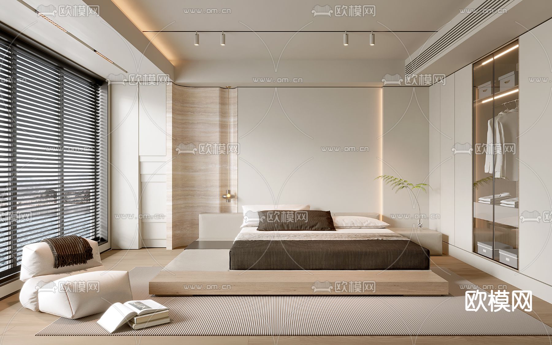 奶油风卧室 主人房3d模型下载（渲染图1）