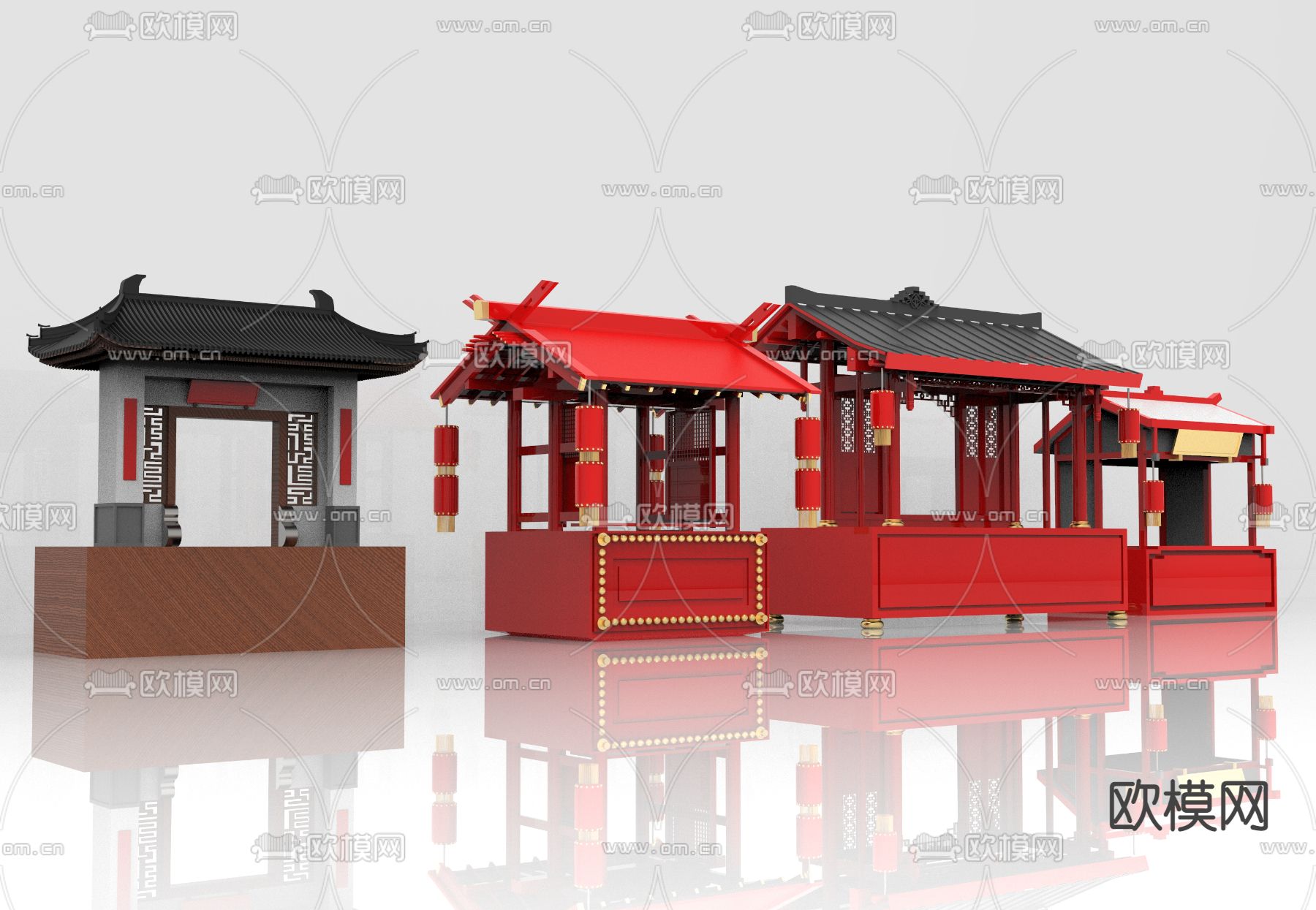 新中式售货车 外摆车 外摆摊位su模型