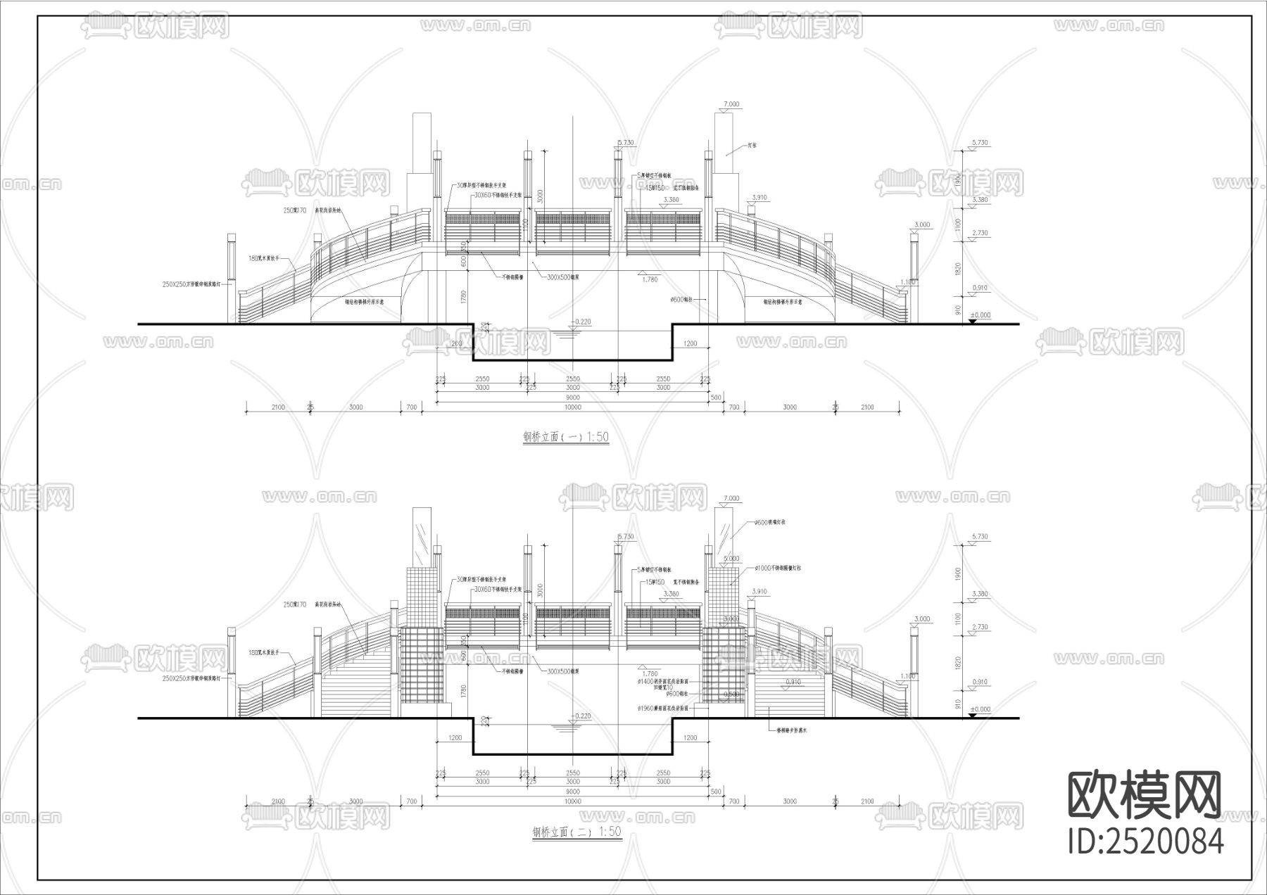 步行钢桥CAD施工图下载（渲染图3）