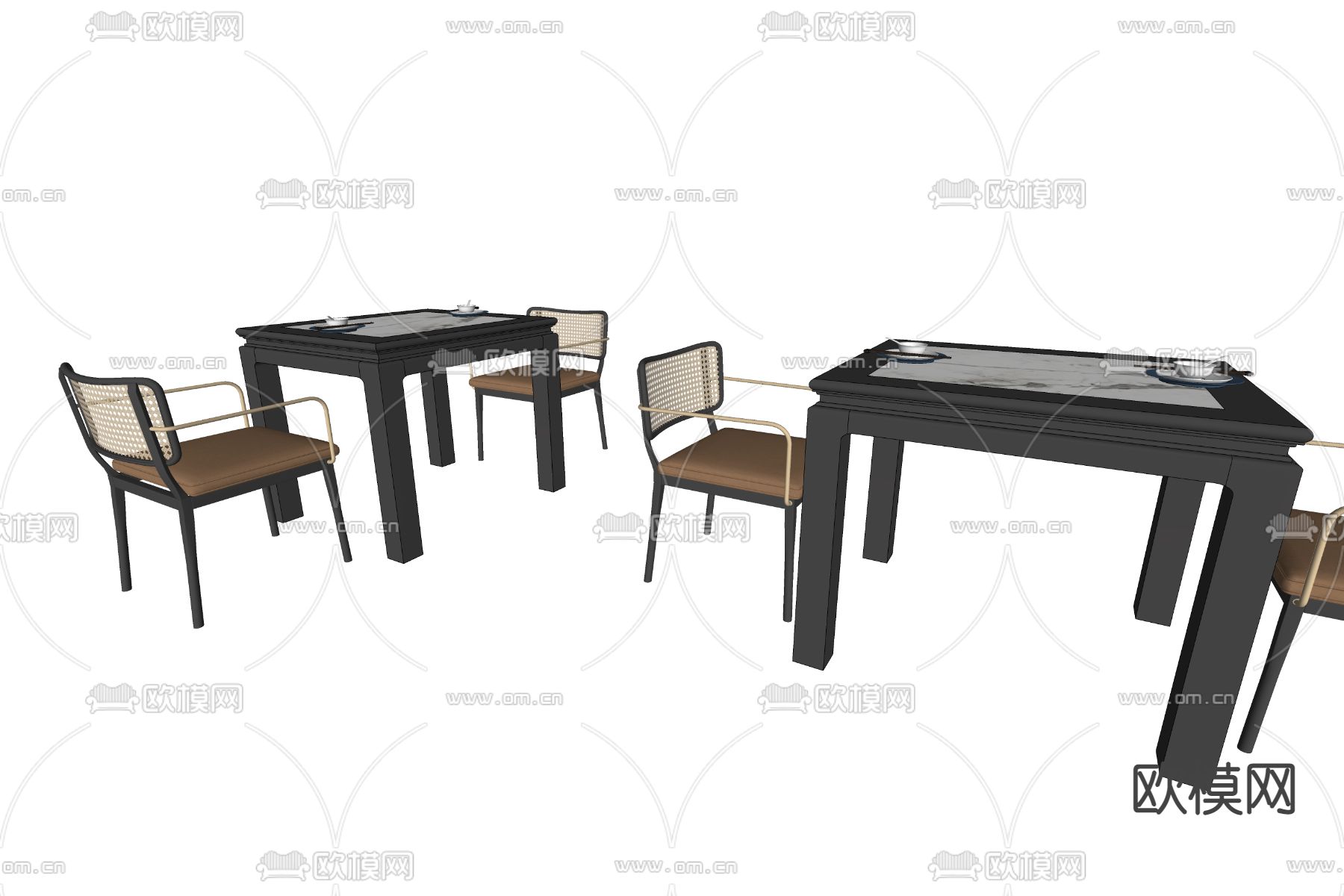 新中式餐桌椅su模型下载（渲染图2）