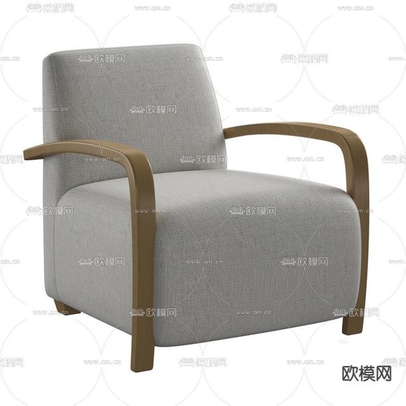 现代简约实木布艺单人沙发免费3d模型下载