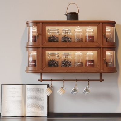  美式置物架 实木壁柜su模型 