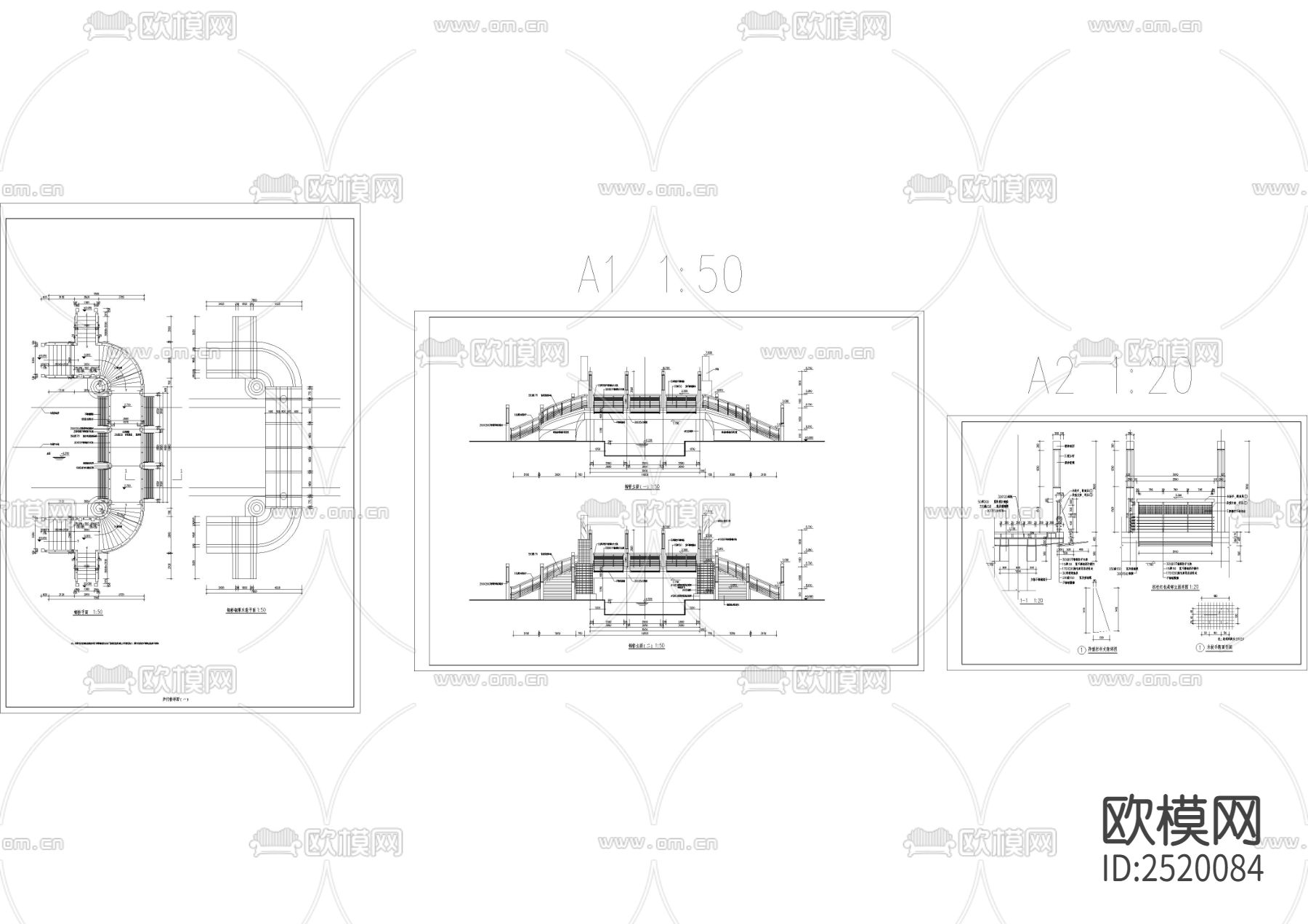 步行钢桥CAD施工图下载（渲染图1）
