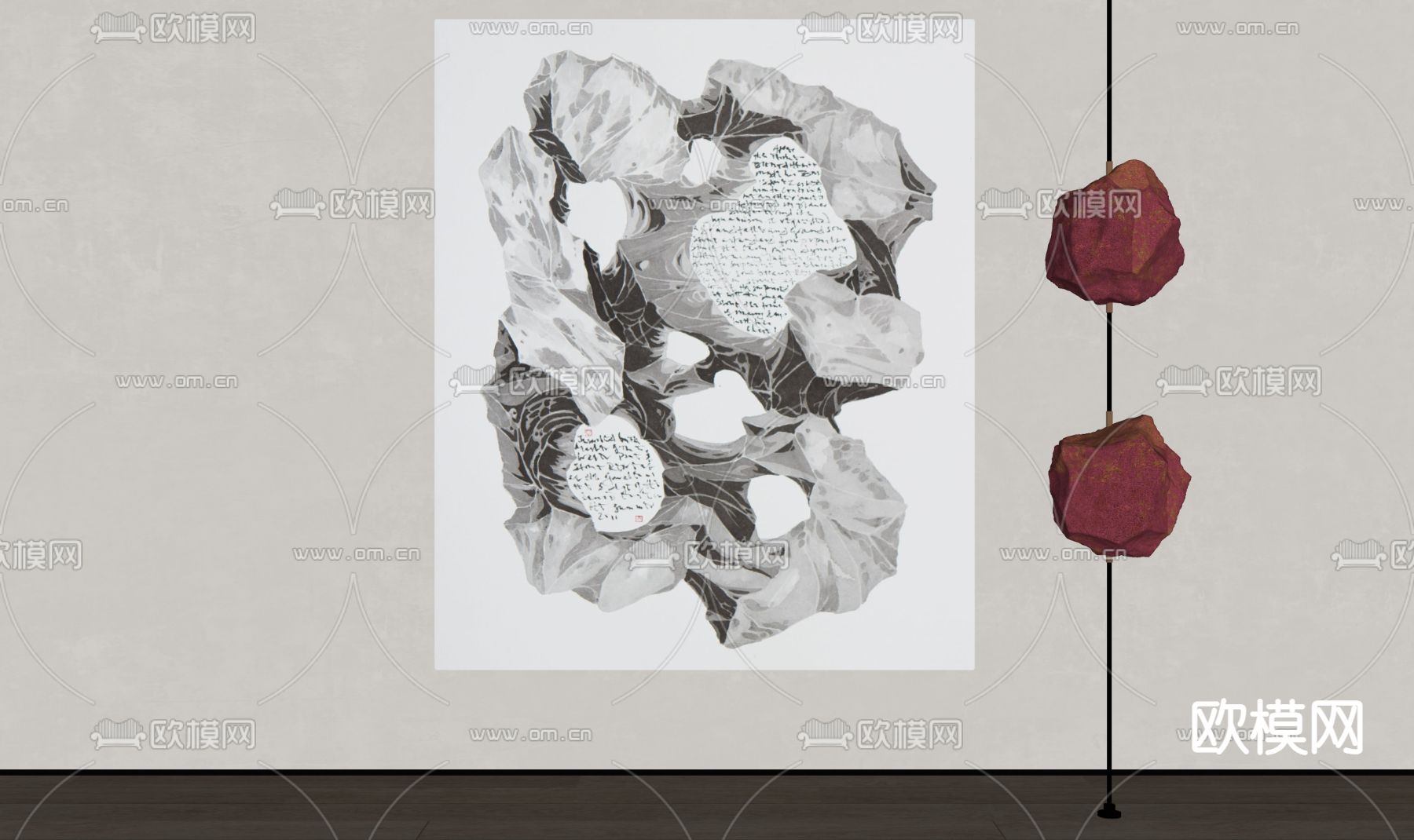 新中式装饰画su模型