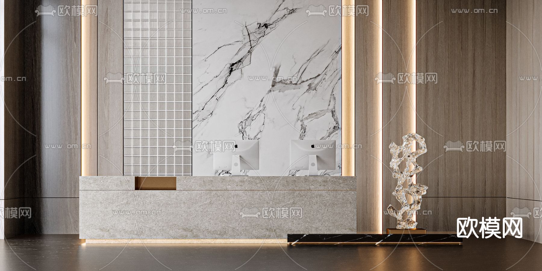 现代公司前台 接待台3d模型下载