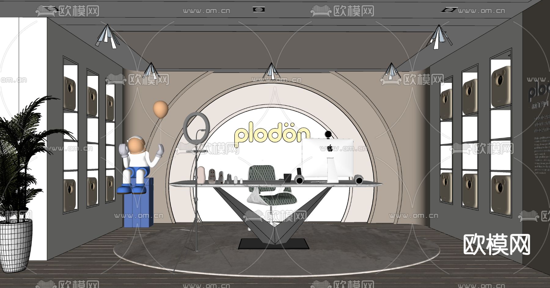 现代直播间su模型下载（渲染图2）