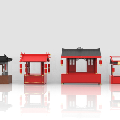  新中式售货车 外摆车 外摆摊位su模型 