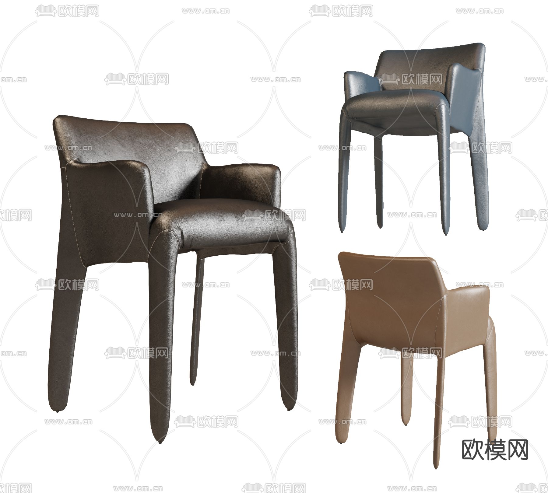 皮革单椅子 餐椅3d模型下载（渲染图1）