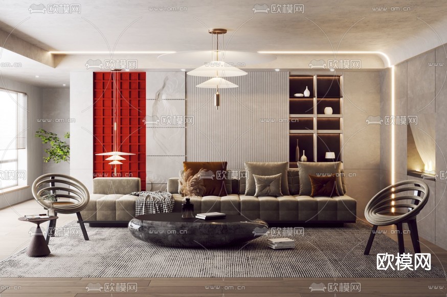 现代客厅3d模型下载